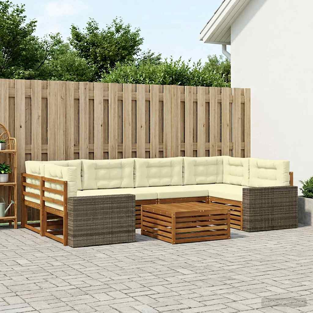 Set vanjskih sofa s jastukom 7 pcs Prirodna i krem Poliester