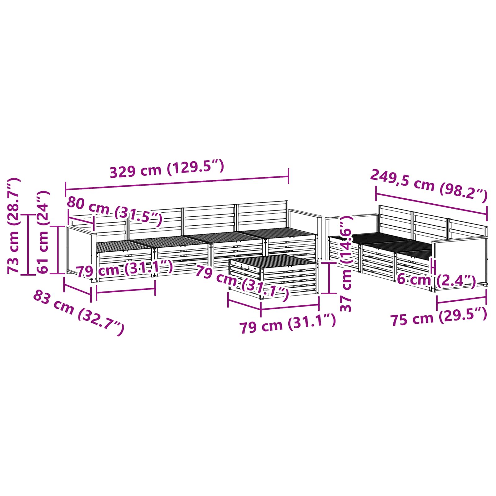 Set vanjskih sofa 8 pcs Prirodna 79 x 79 x 37 cm