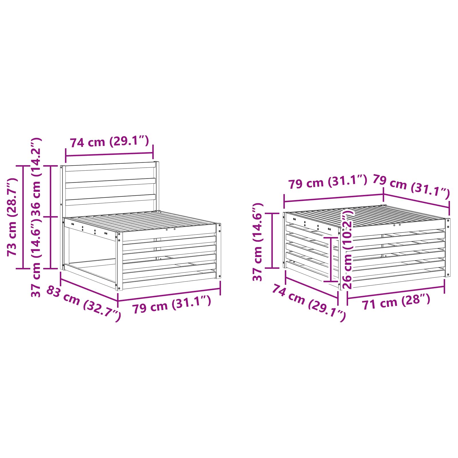 Set vanjskih sofa 8 pcs Prirodna 79 x 79 x 37 cm