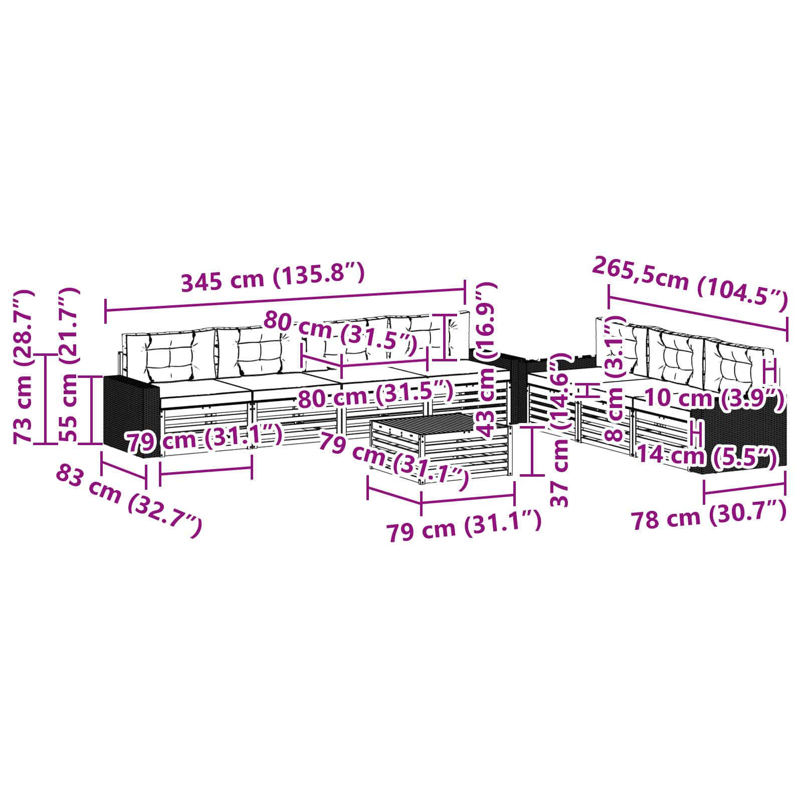 Set vanjskih sofa 8 pcs Prirodna i bež 79 x 79 x 37 cm