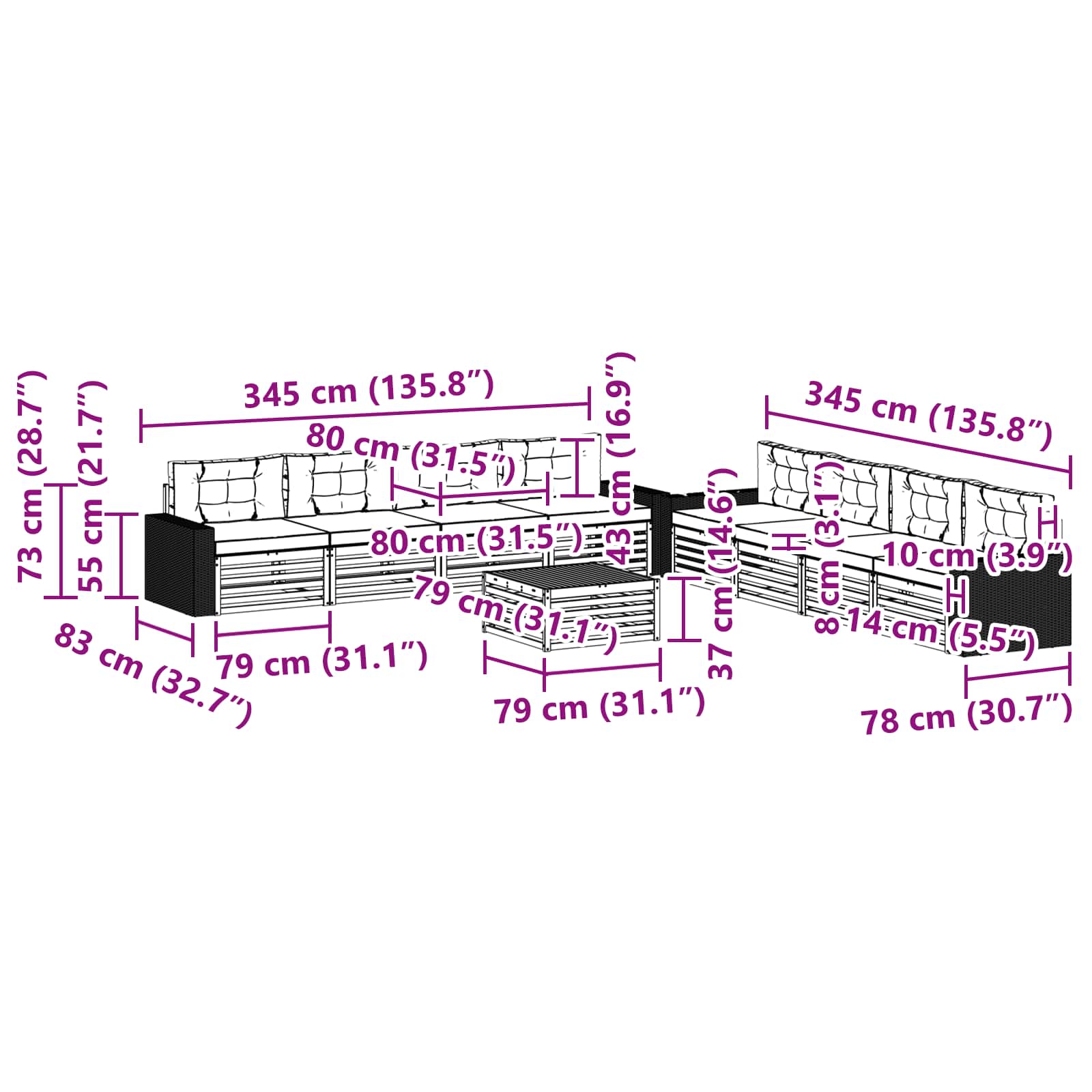 Set vanjskih sofa s jastukom 9 pcs Prirodna i krem Poliester