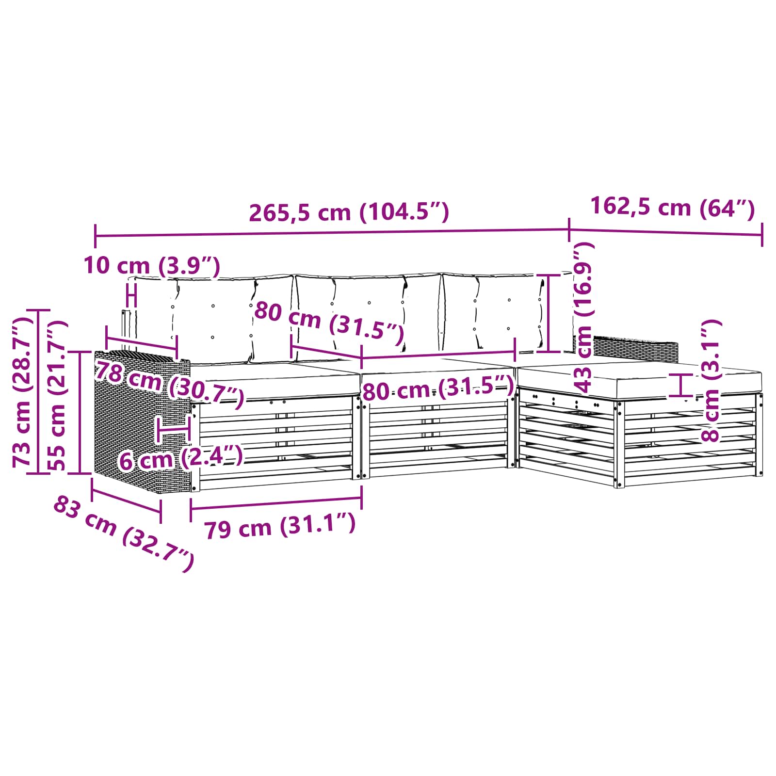 Set vanjskih sofa s jastukom 4 pcs Prirodna i krem Poliester
