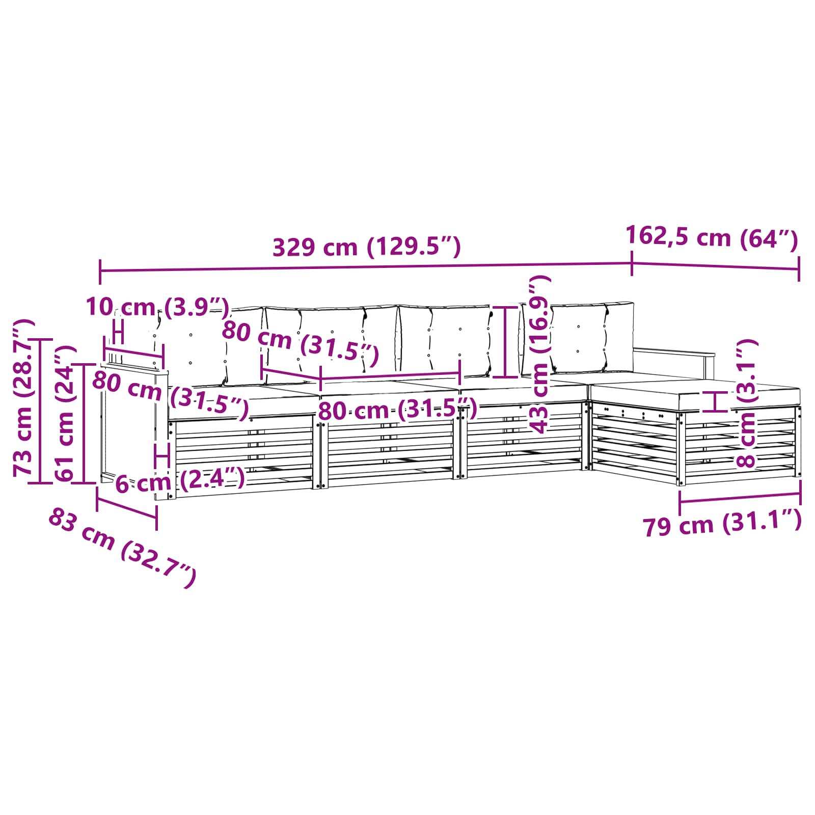 Set vanjskih sofa s jastukom 5 pcs Prirodna i krem Poliester