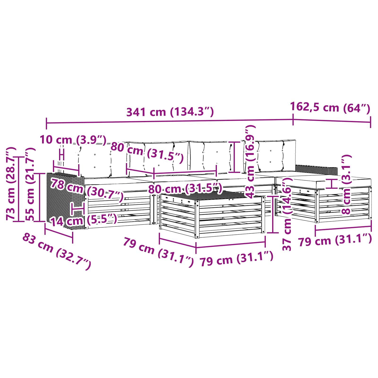 Set vanjskih sofa 6 pcs Prirodna i antracit 79 x 79 x 37 cm