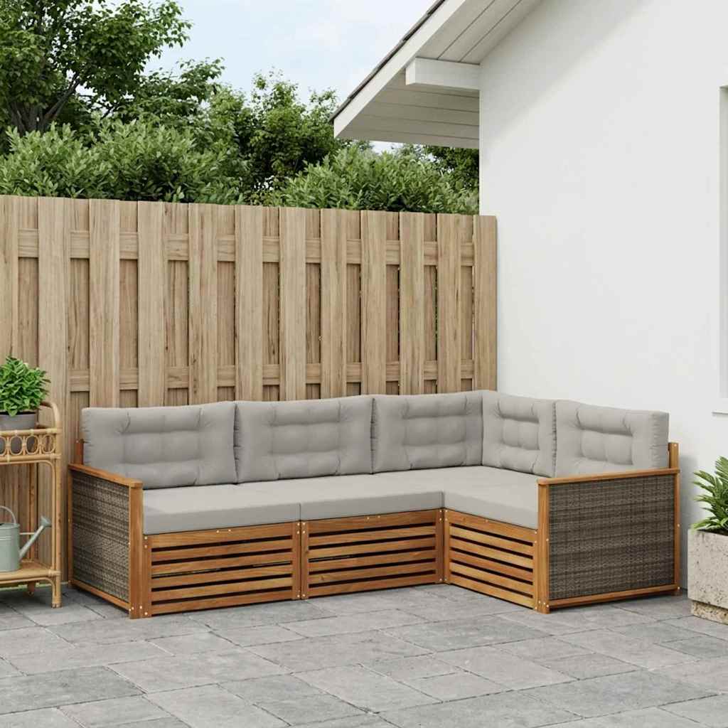 Set vanjskih sofa s jastukom 4 pcs Prirodna i svjetlosiva