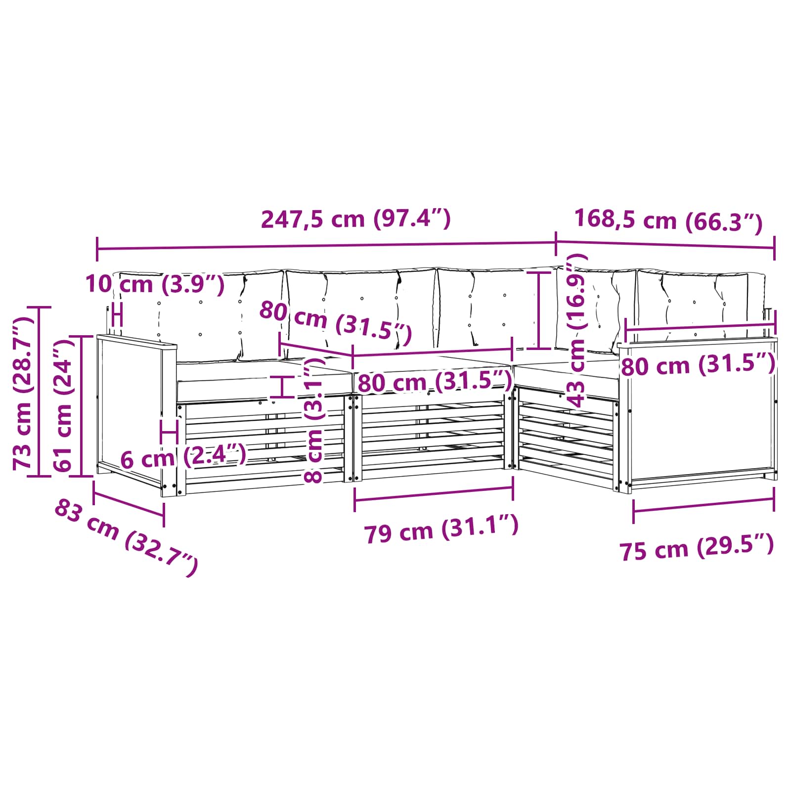 Set vanjskih sofa s jastukom 4 pcs Prirodna i svjetlosiva