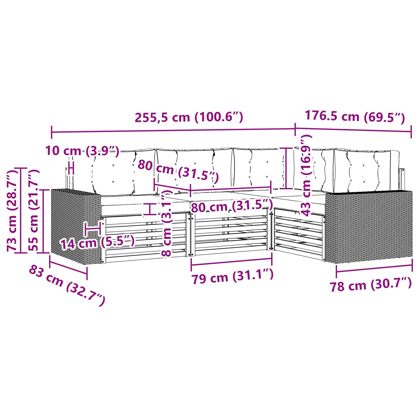Set vanjskih sofa 4 pcs Prirodna i krem 255,5 x 176,5 x 73 cm