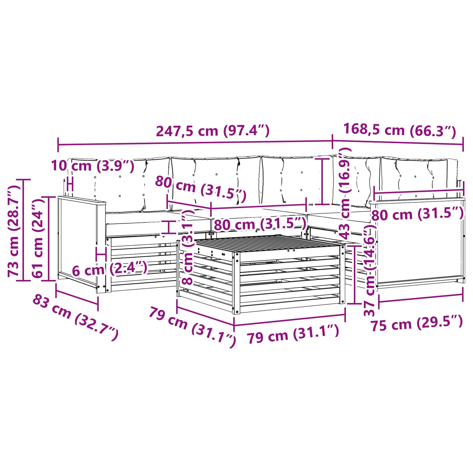 Set vanjskih sofa 5 pcs Prirodna i svjetlosiva 79 x 79 x 37 cm