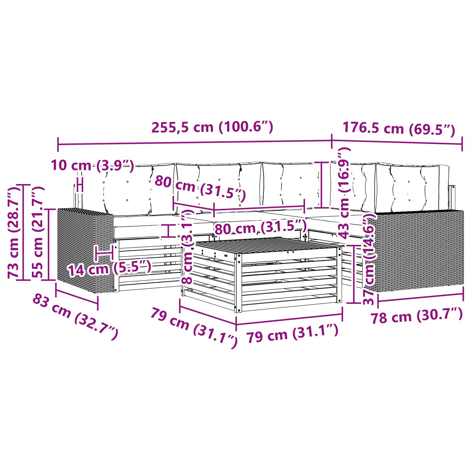 Set vanjskih sofa 5 pcs Prirodna i bež 79 x 79 x 37 cm