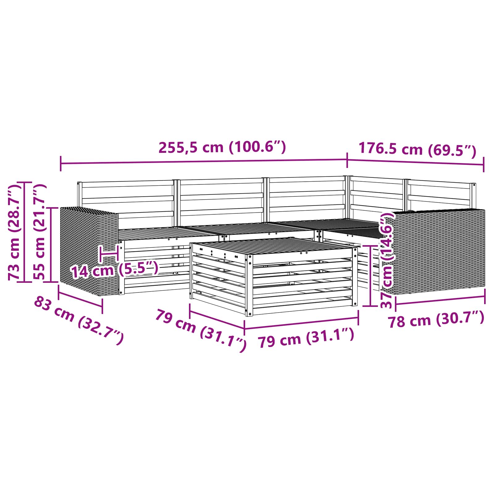 Set vanjskih sofa 5 pcs Prirodna 79 x 79 x 37 cm