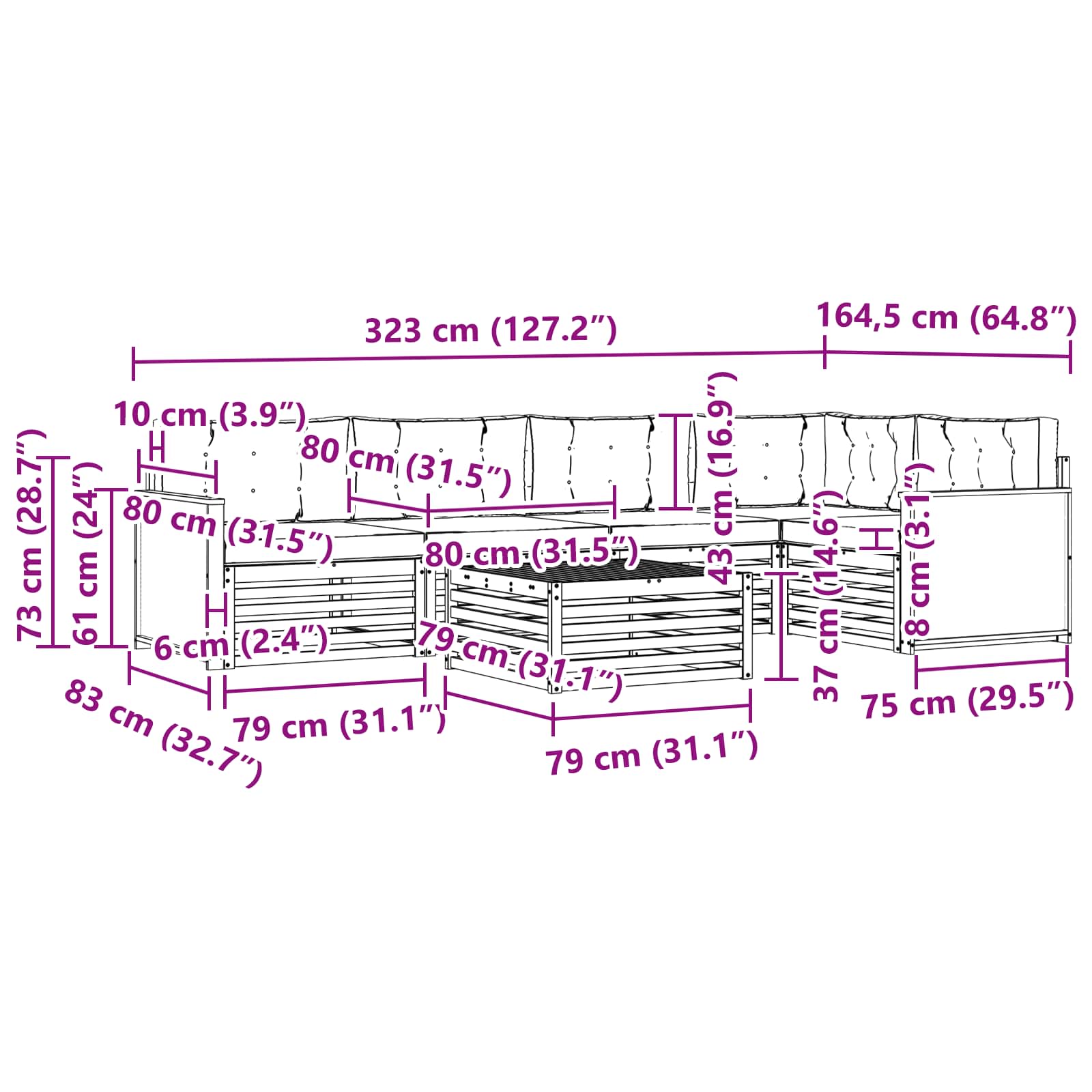 Set vanjskih sofa 6 pcs Prirodna i antracit 79 x 79 x 37 cm
