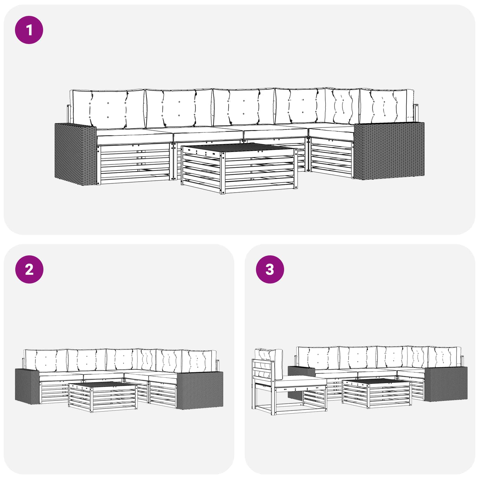 Set vanjskih sofa 6 pcs Prirodna i svjetlosiva 79 x 79 x 37 cm