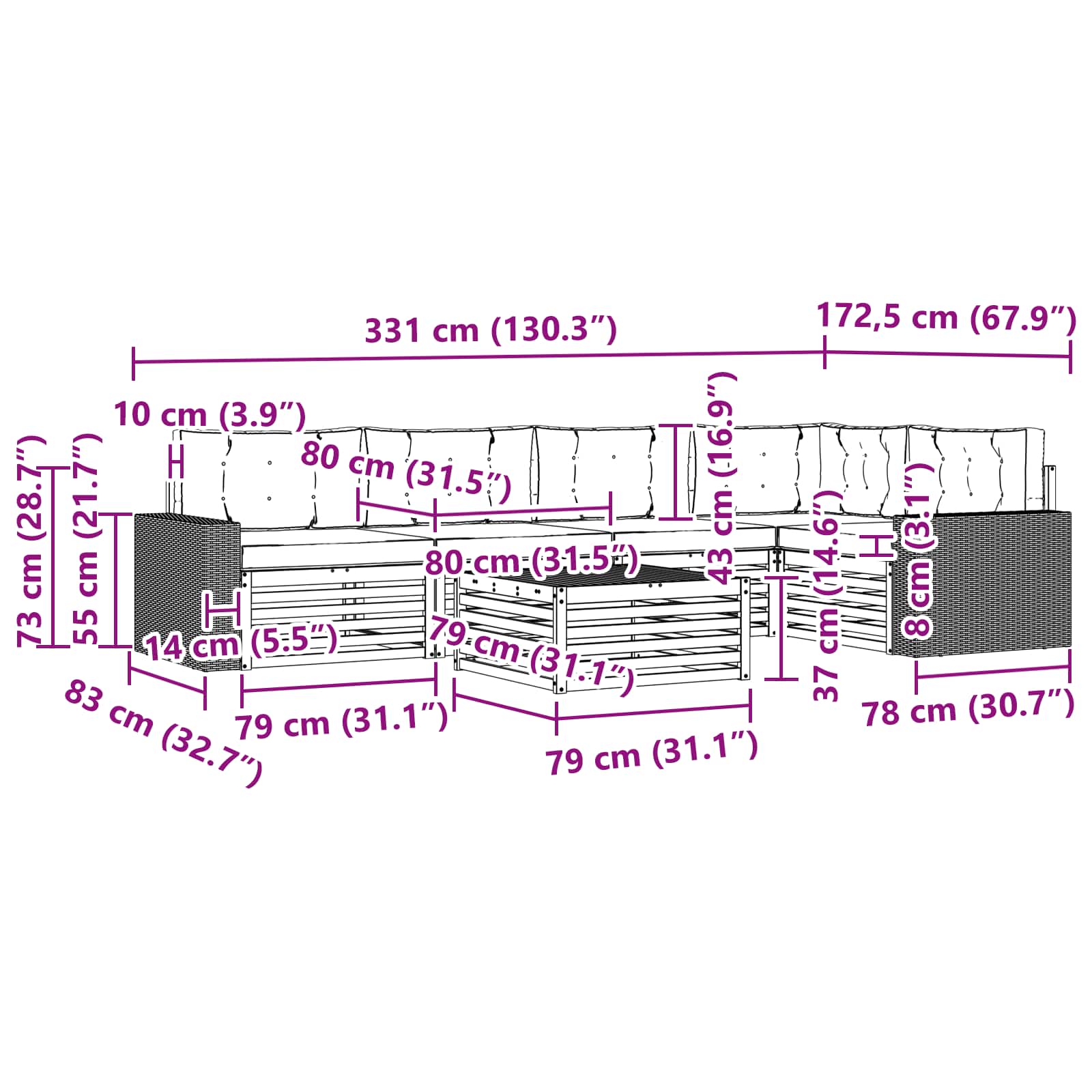 Set vanjskih sofa 6 pcs Prirodna i antracit 79 x 79 x 37 cm