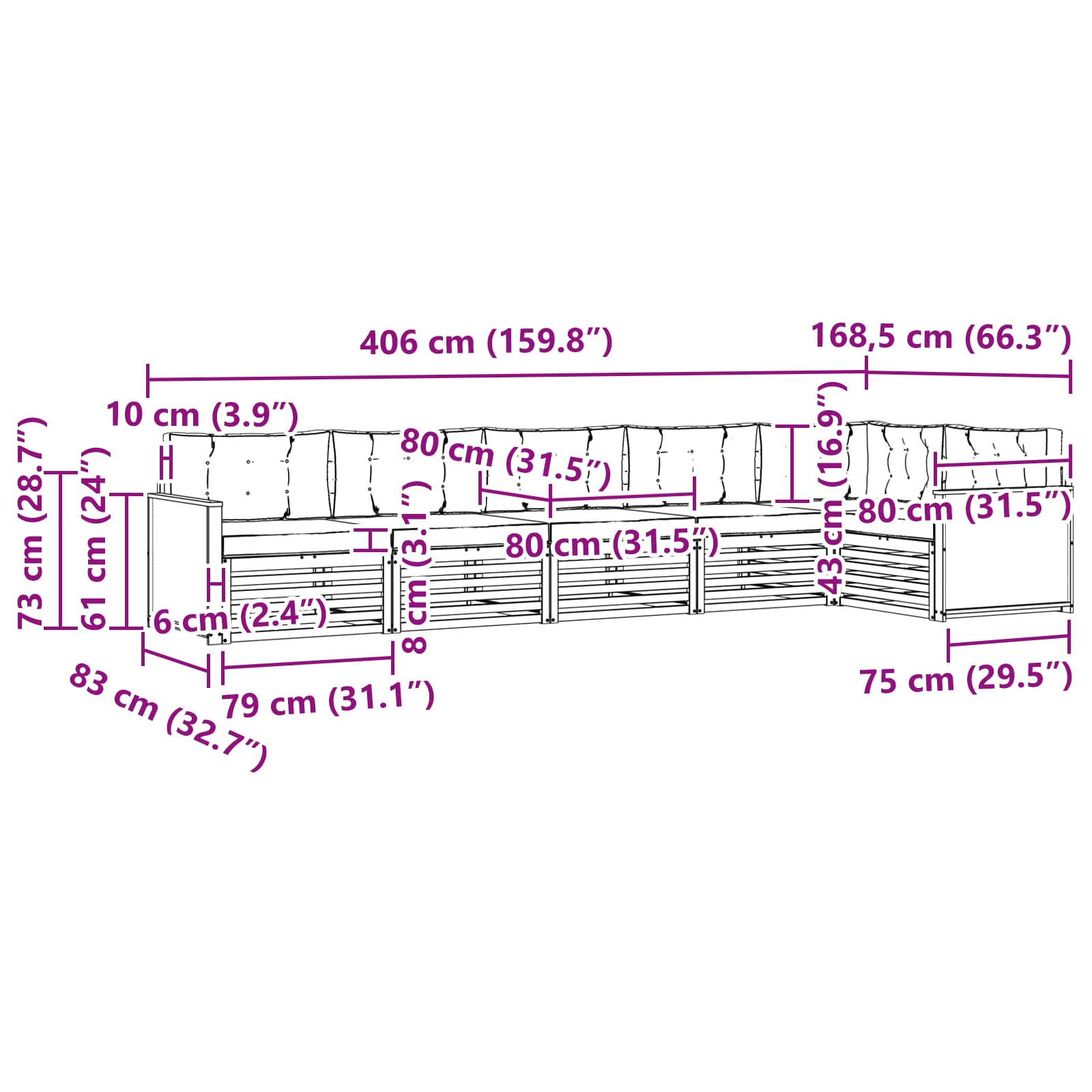 Set vanjskih sofa 6 pcs Prirodna i antracit 406 x 168,5 x 73 cm