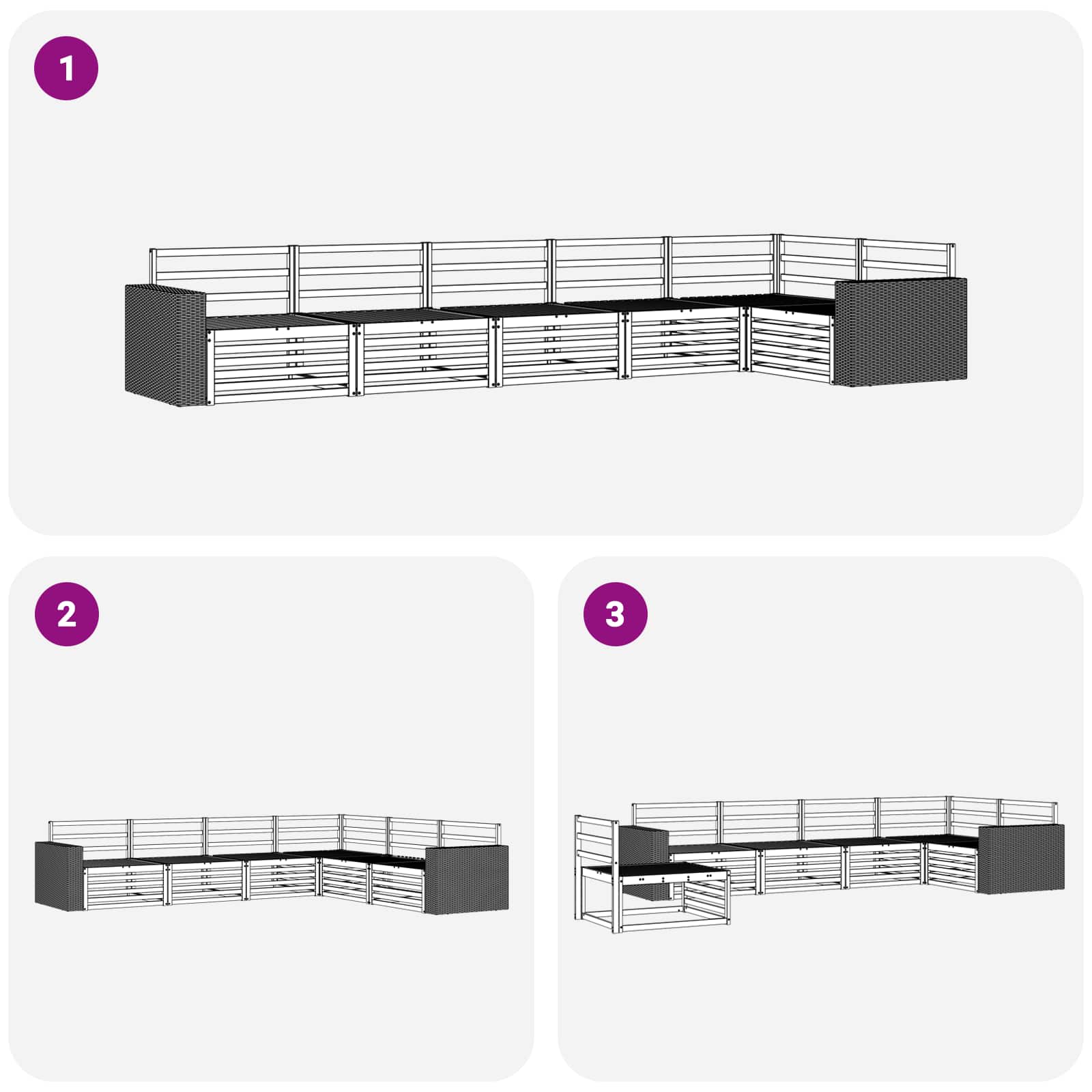 Set vanjskih sofa 6 pcs Prirodna 402 x 172,5 x 73 cm