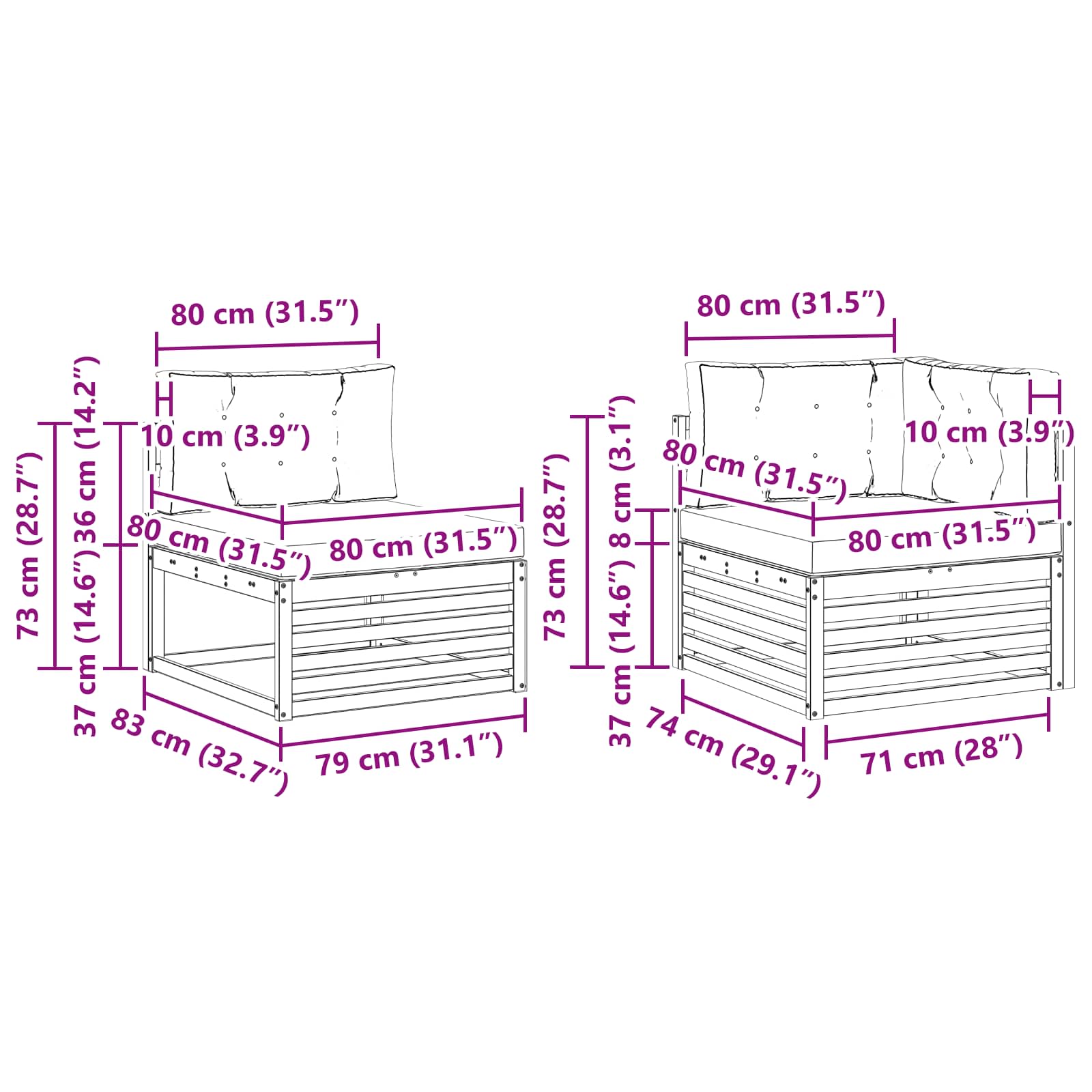 Set vanjskih sofa 6 pcs Prirodna i krem 402 x 172,5 x 73 cm