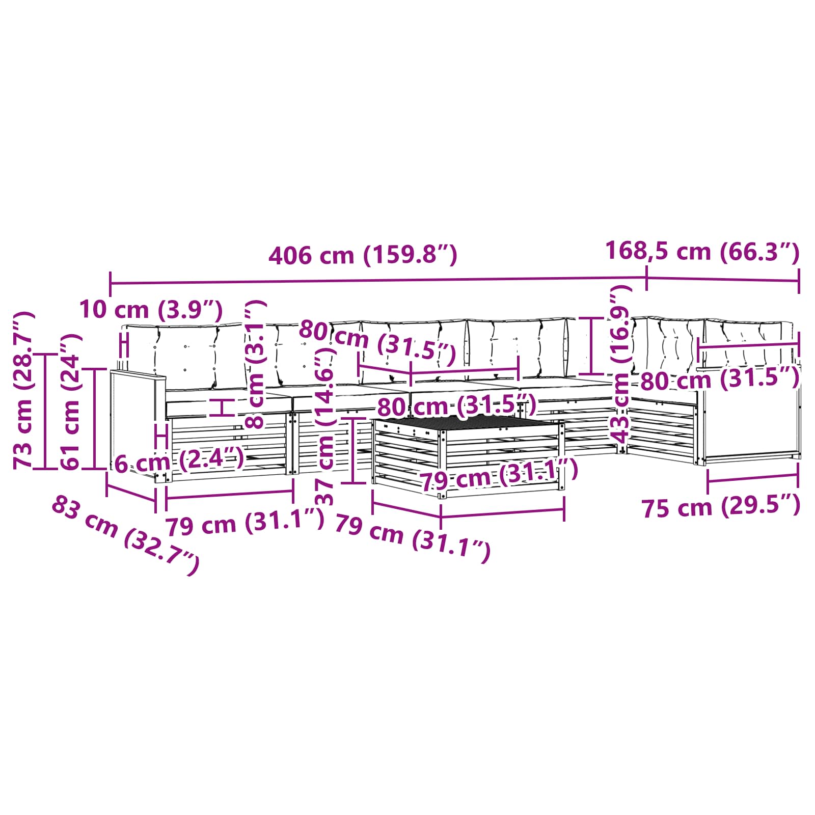 Set vanjskih sofa 7 pcs Prirodna i antracit 79 x 79 x 37 cm
