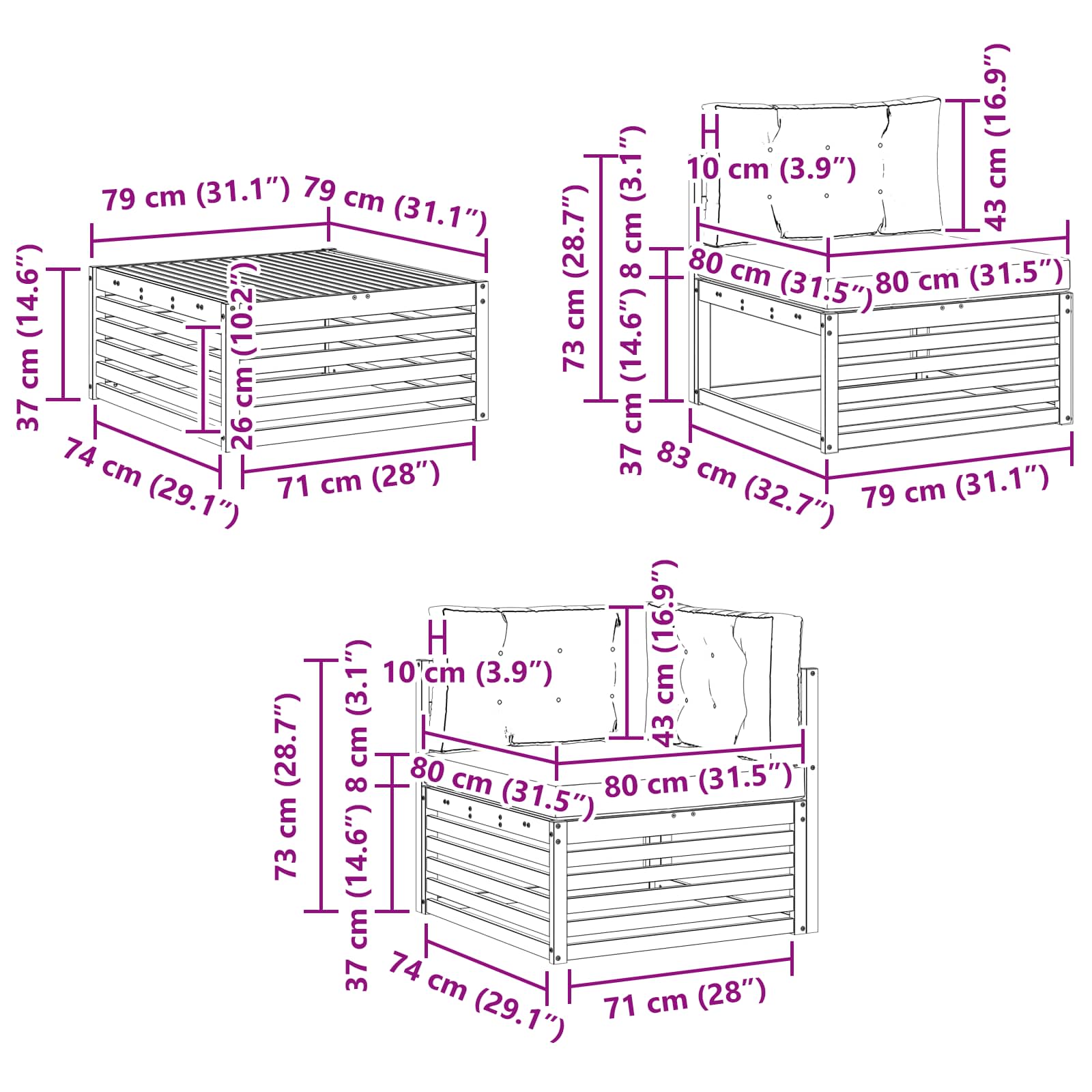 Set vanjskih sofa 7 pcs Prirodna i krem 79 x 79 x 37 cm