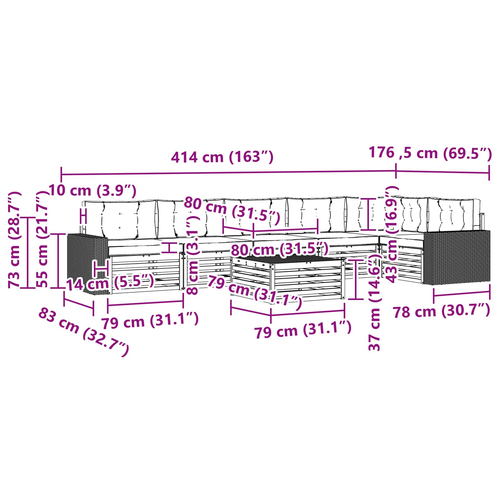 Set vanjskih sofa 7 pcs Prirodna i svjetlosiva Poliester