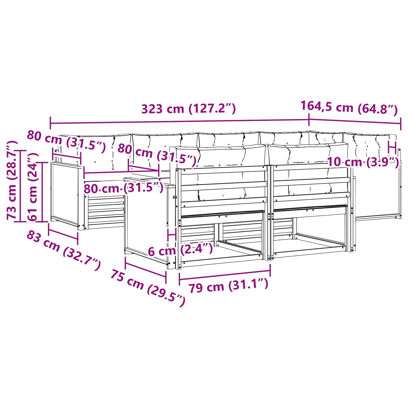 Set vanjskih sofa 7 pcs Prirodna i krem