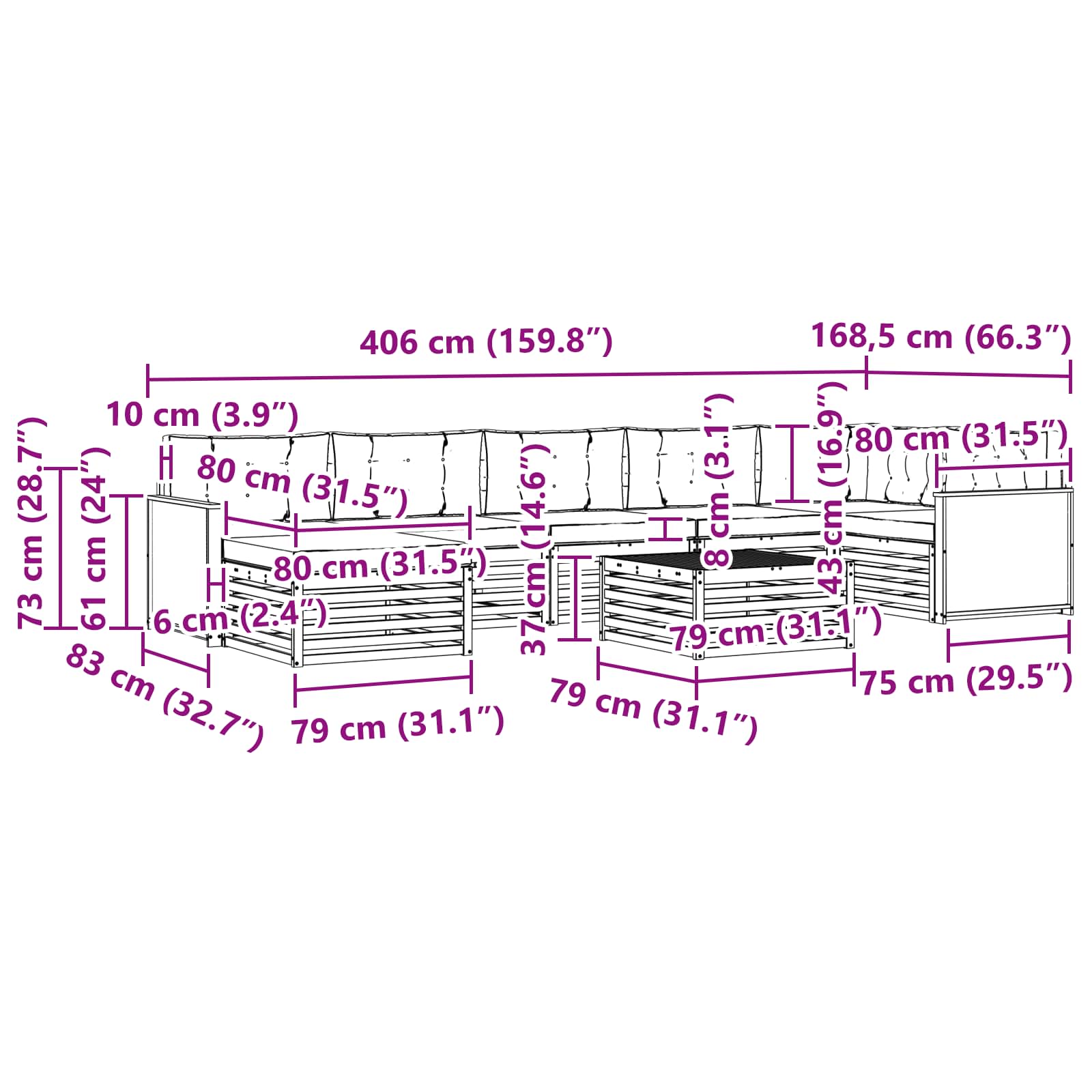 Set vanjskih sofa 8 pcs Prirodna i bež