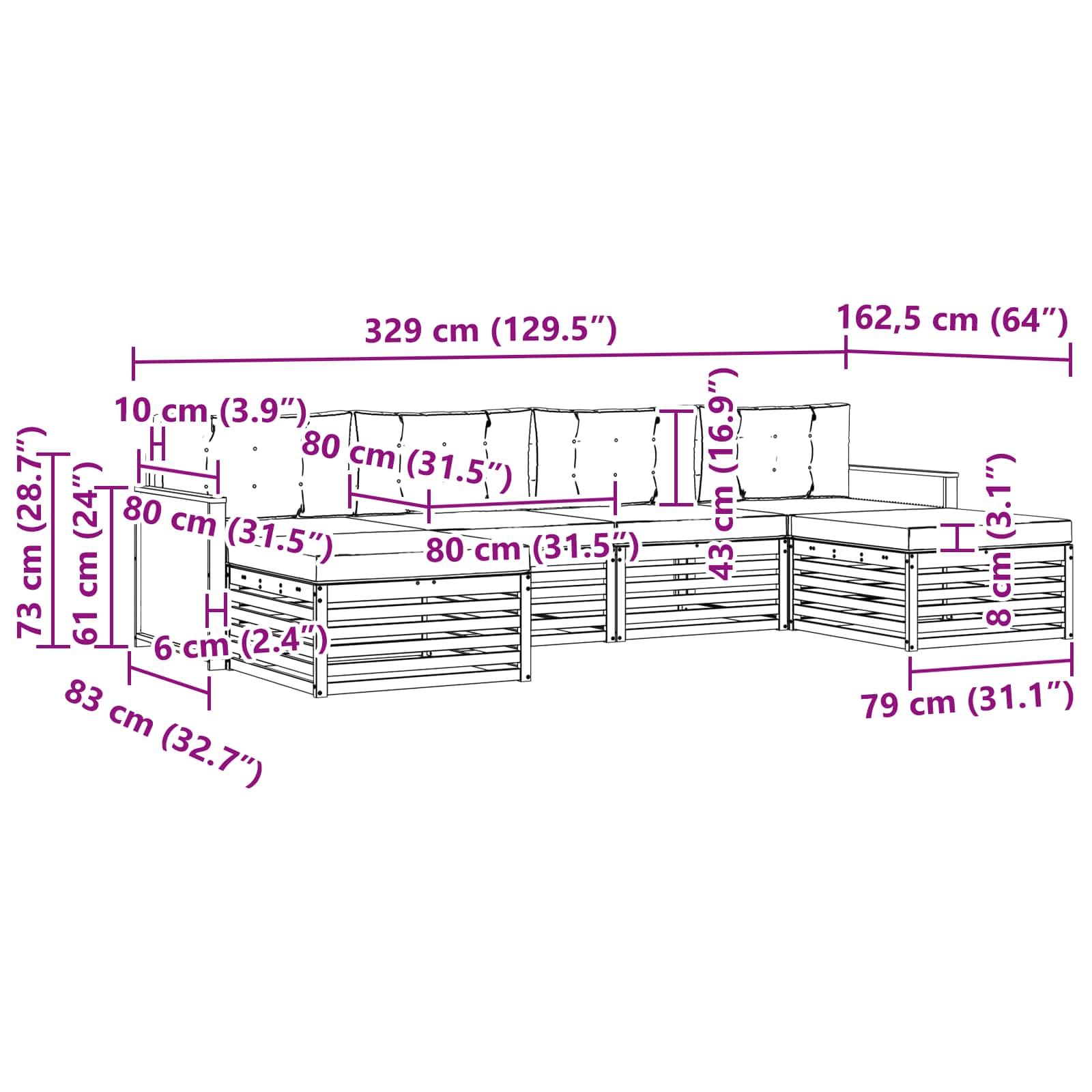 Setovi sofa s jastukom 6 pcs Čvrsto drvo akacije