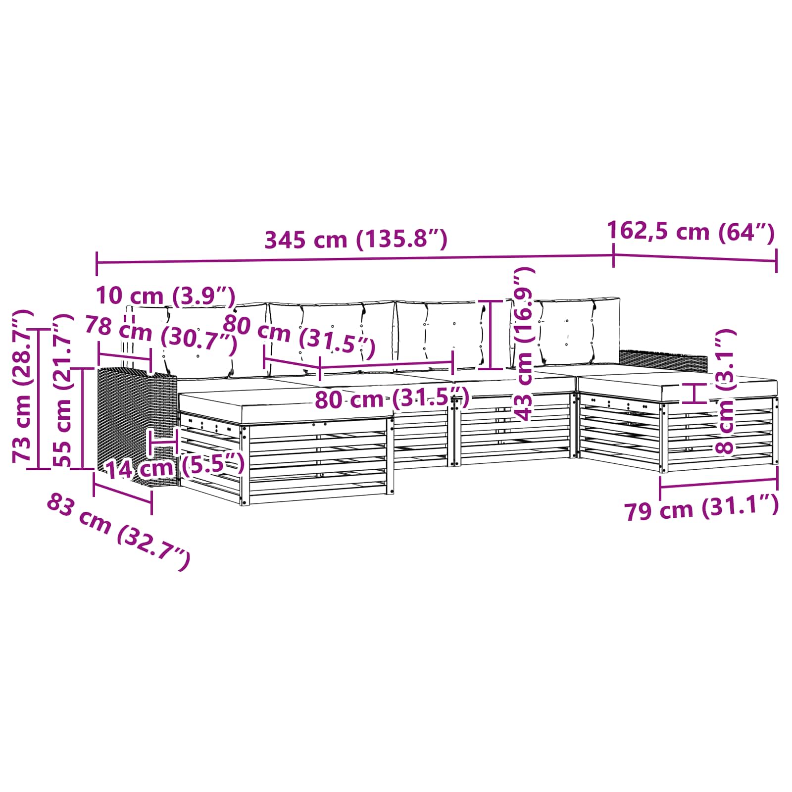 Setovi sofa s jastukom 6 pcs Čvrsto drvo akacije