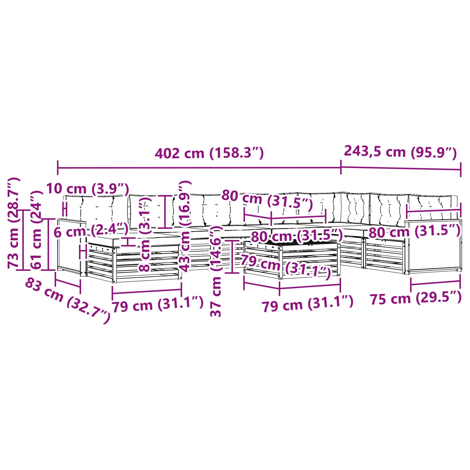 Set vanjskih sofa 9 pcs Prirodna i antracit Čvrsto drvo akacije