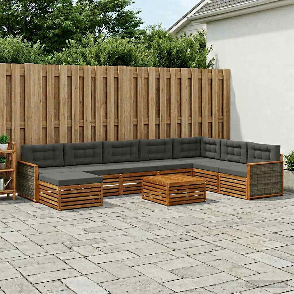 Set vanjskih sofa 9 pcs Prirodna i antracit Čvrsto drvo akacije
