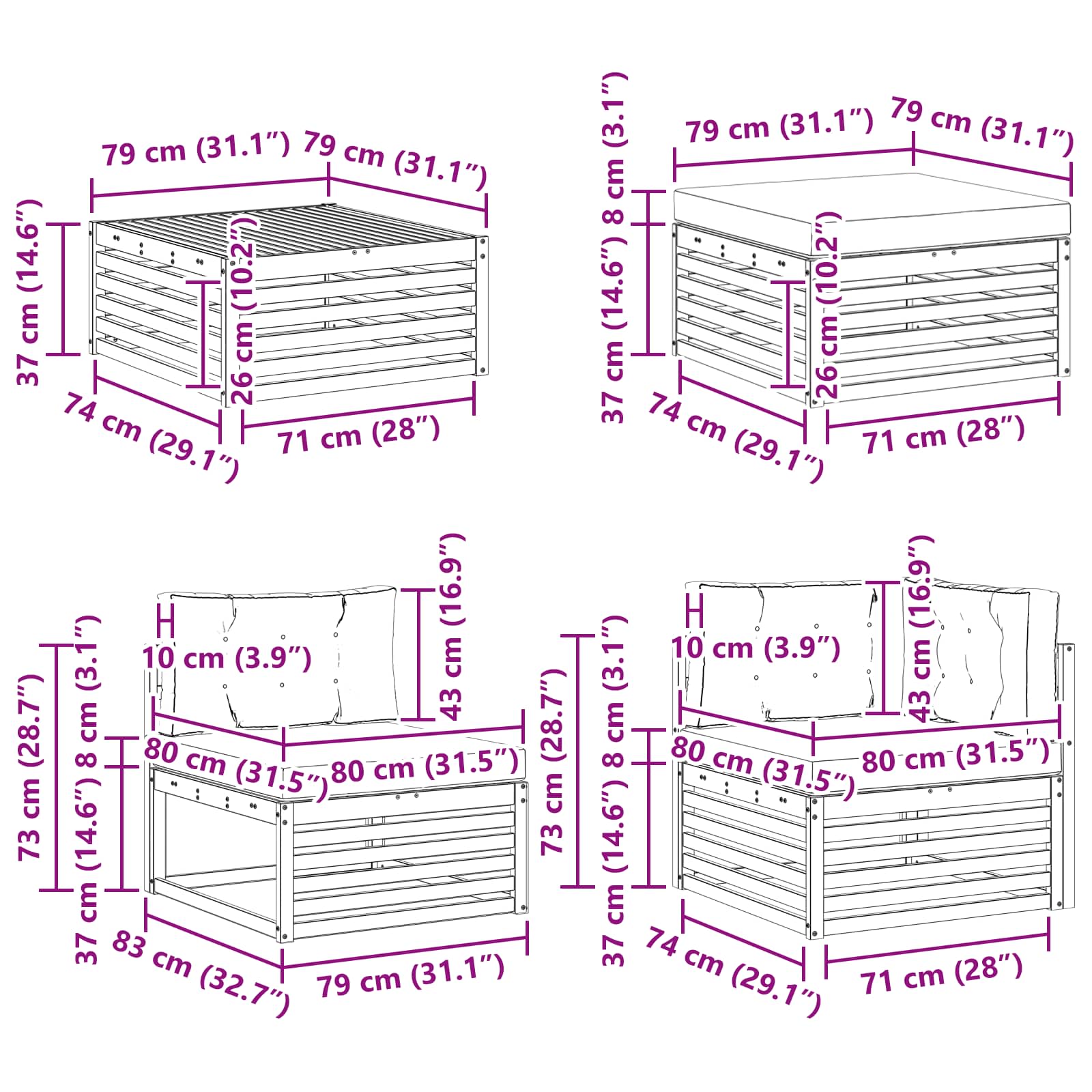 Set vanjskih sofa 9 pcs Prirodna i antracit Čvrsto drvo akacije