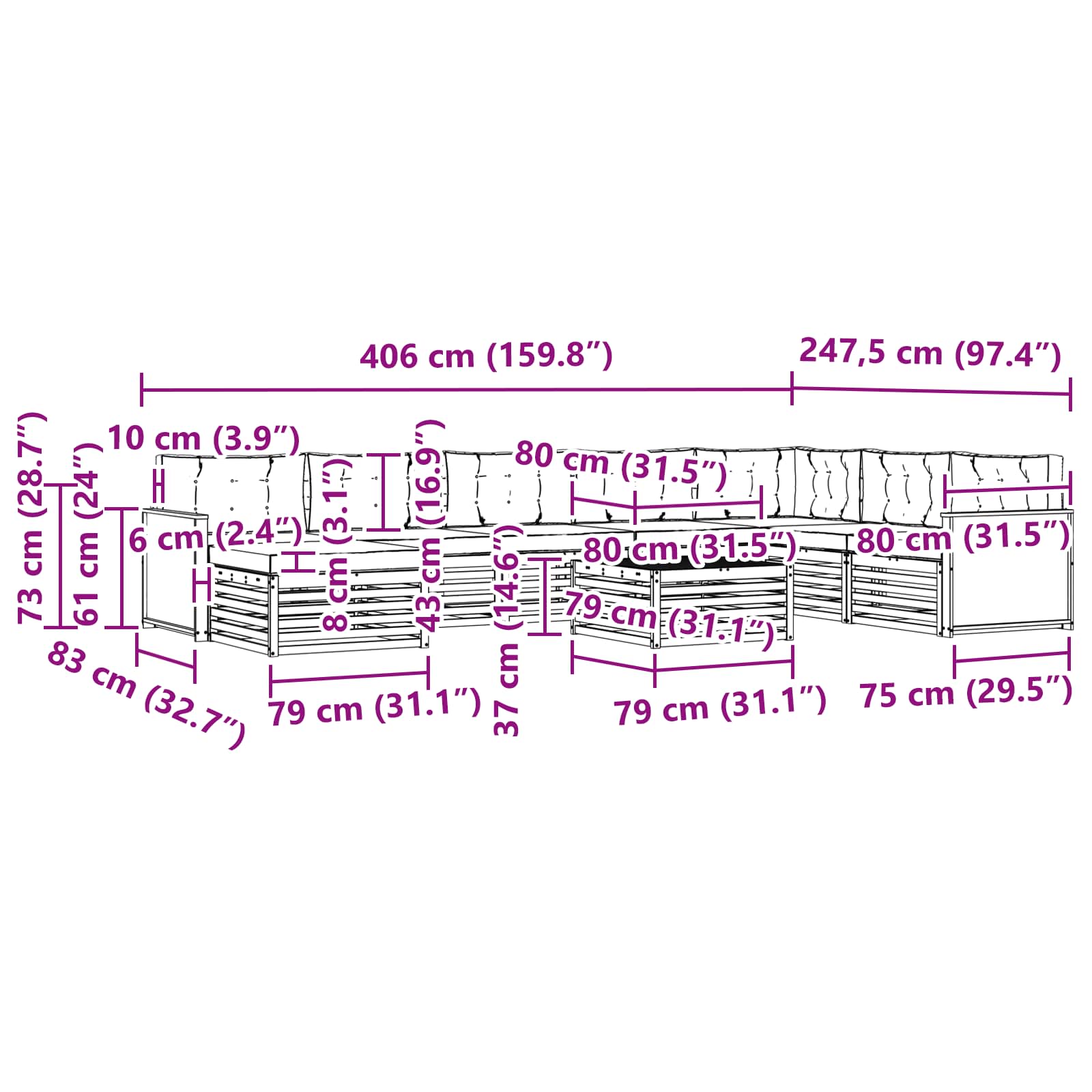 Set vanjskih sofa 9 pcs Prirodna i antracit Čvrsto drvo akacije