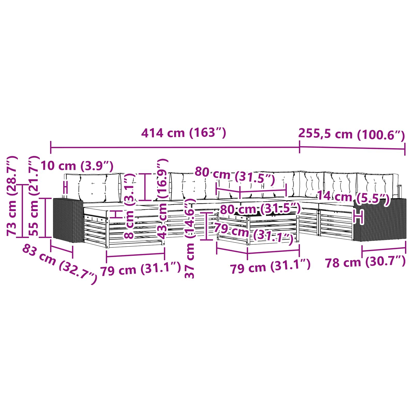 Set vanjskih sofa 9 pcs Prirodna i antracit Čvrsto drvo akacije