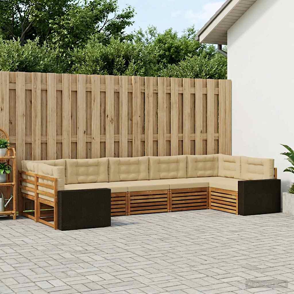 Set vanjskih sofa 7 pcs Prirodna i bež Čvrsto drvo akacije