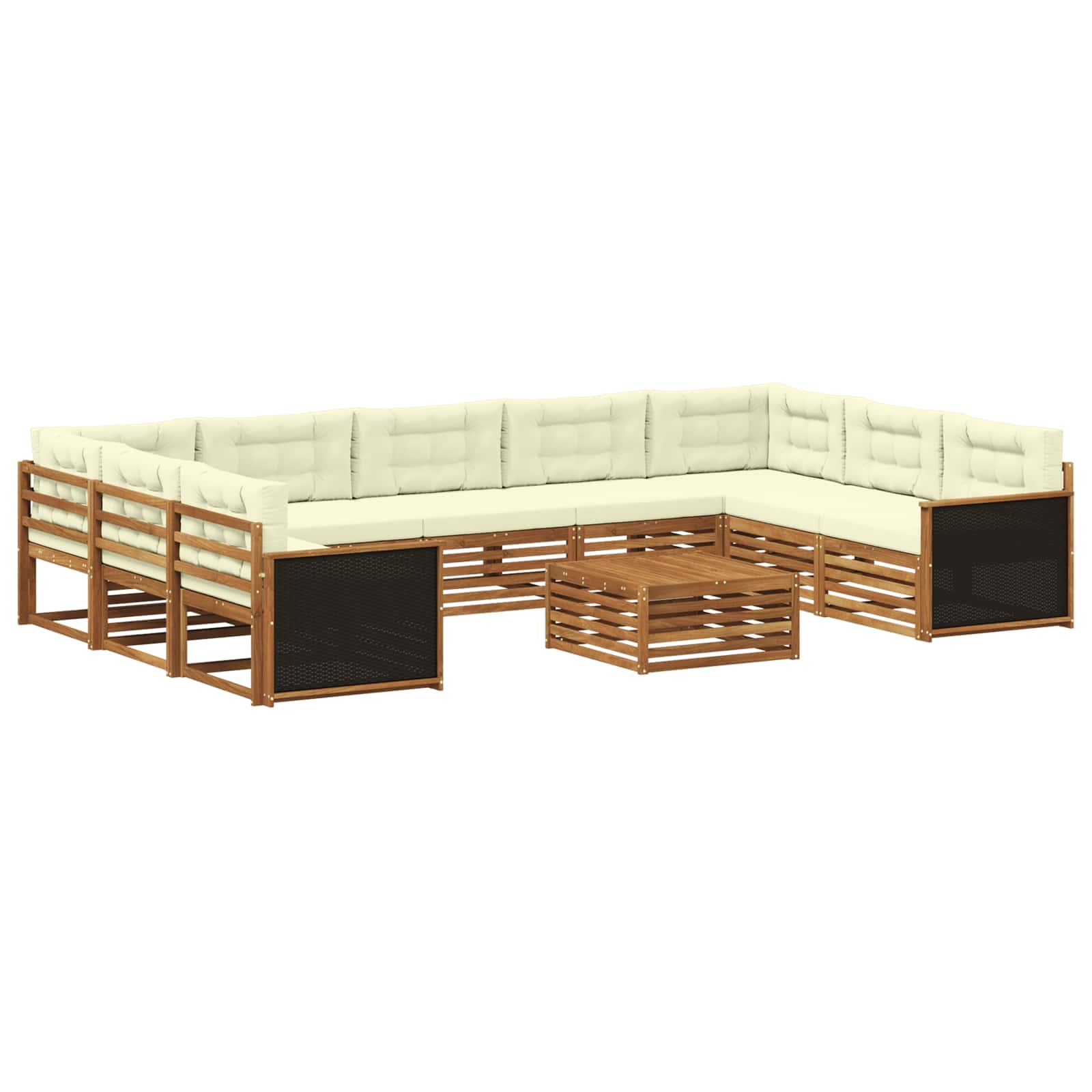 Set vanjskih sofa 10 pcs Prirodna i krem Čvrsto drvo akacije