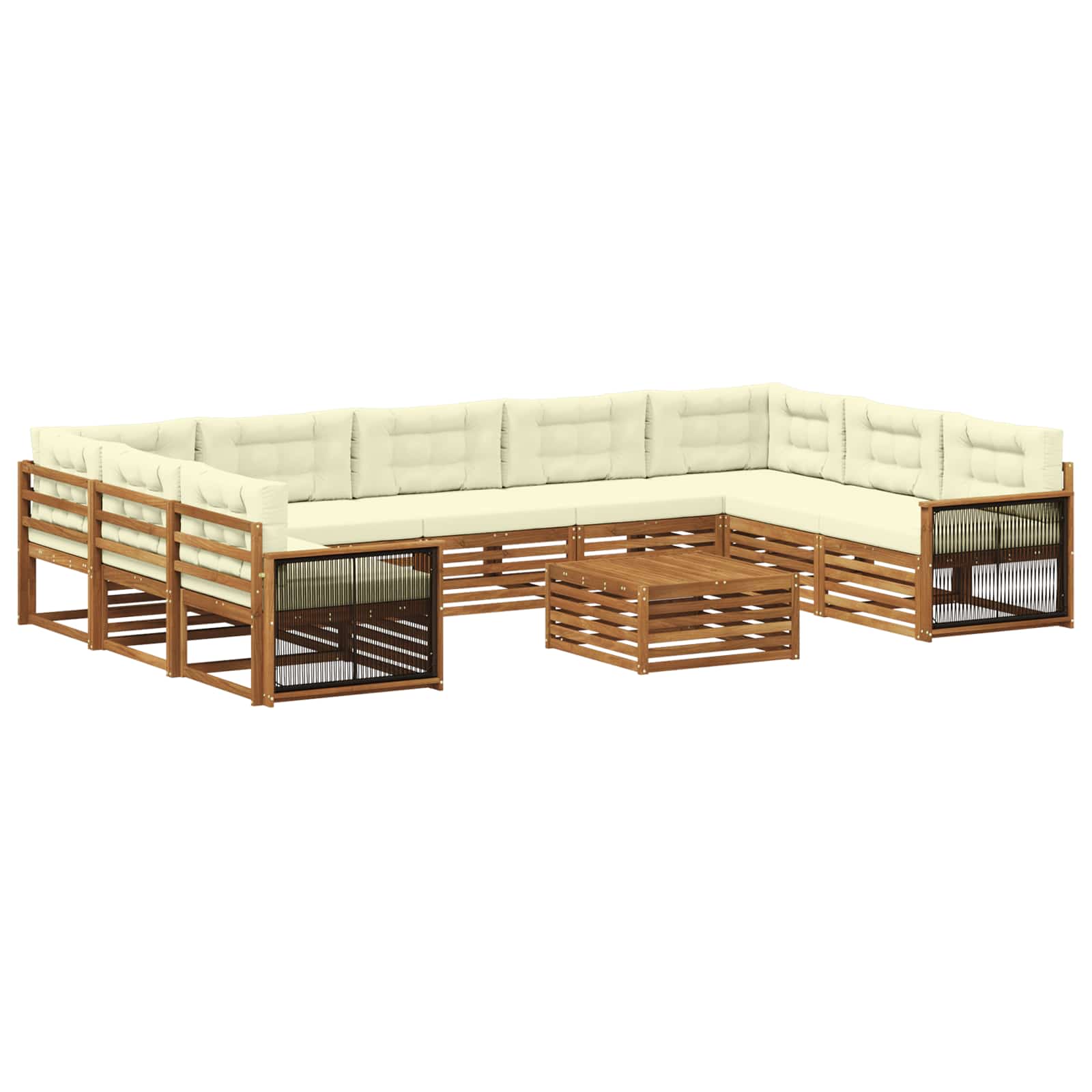 Set vanjskih sofa 10 pcs Prirodna i krem Čvrsto drvo akacije