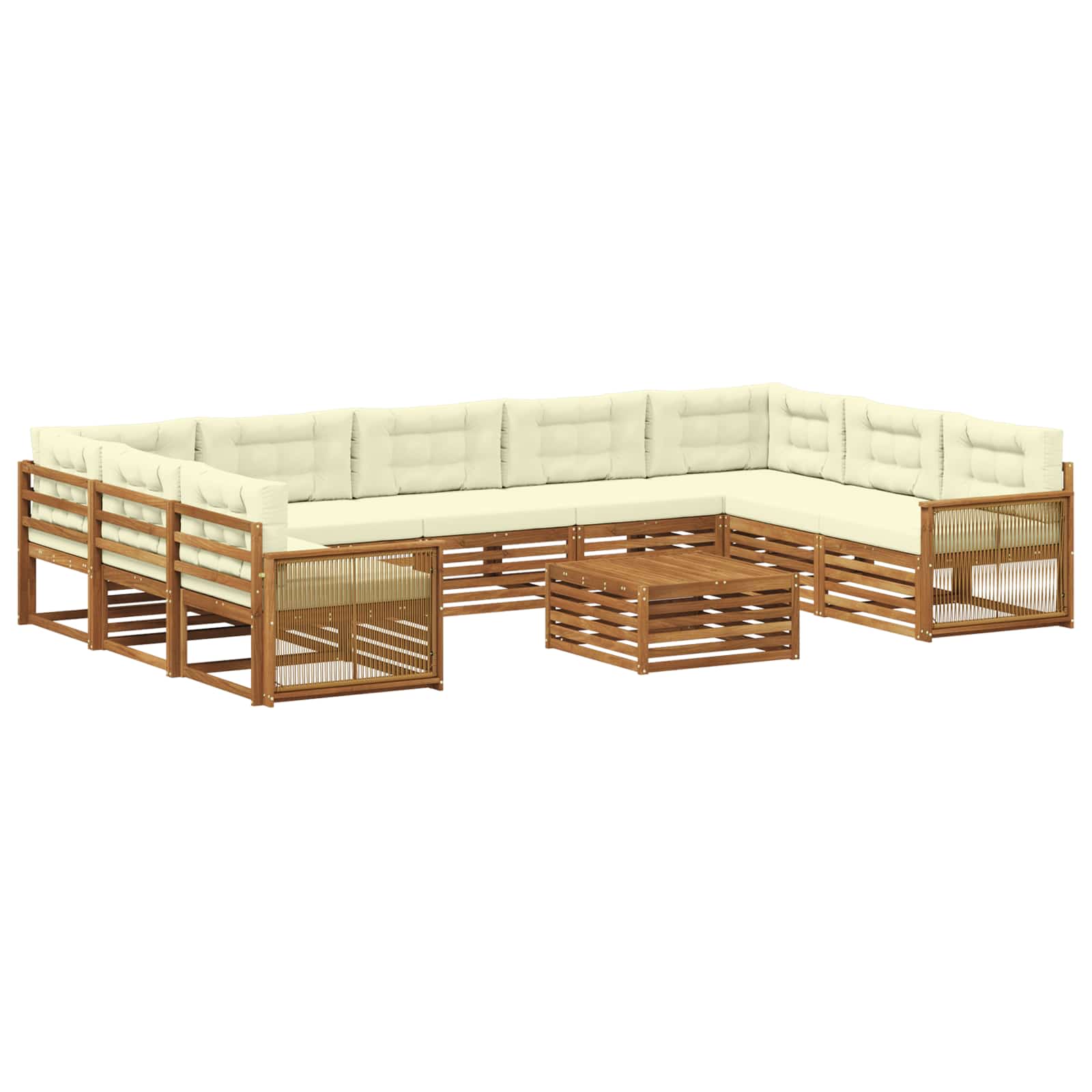 Set vanjskih sofa 10 pcs Prirodna i krem Čvrsto drvo akacije