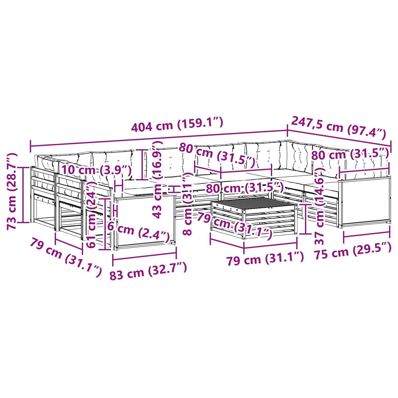 Set vanjskih sofa 10 pcs Prirodna i bež Čvrsto drvo akacije