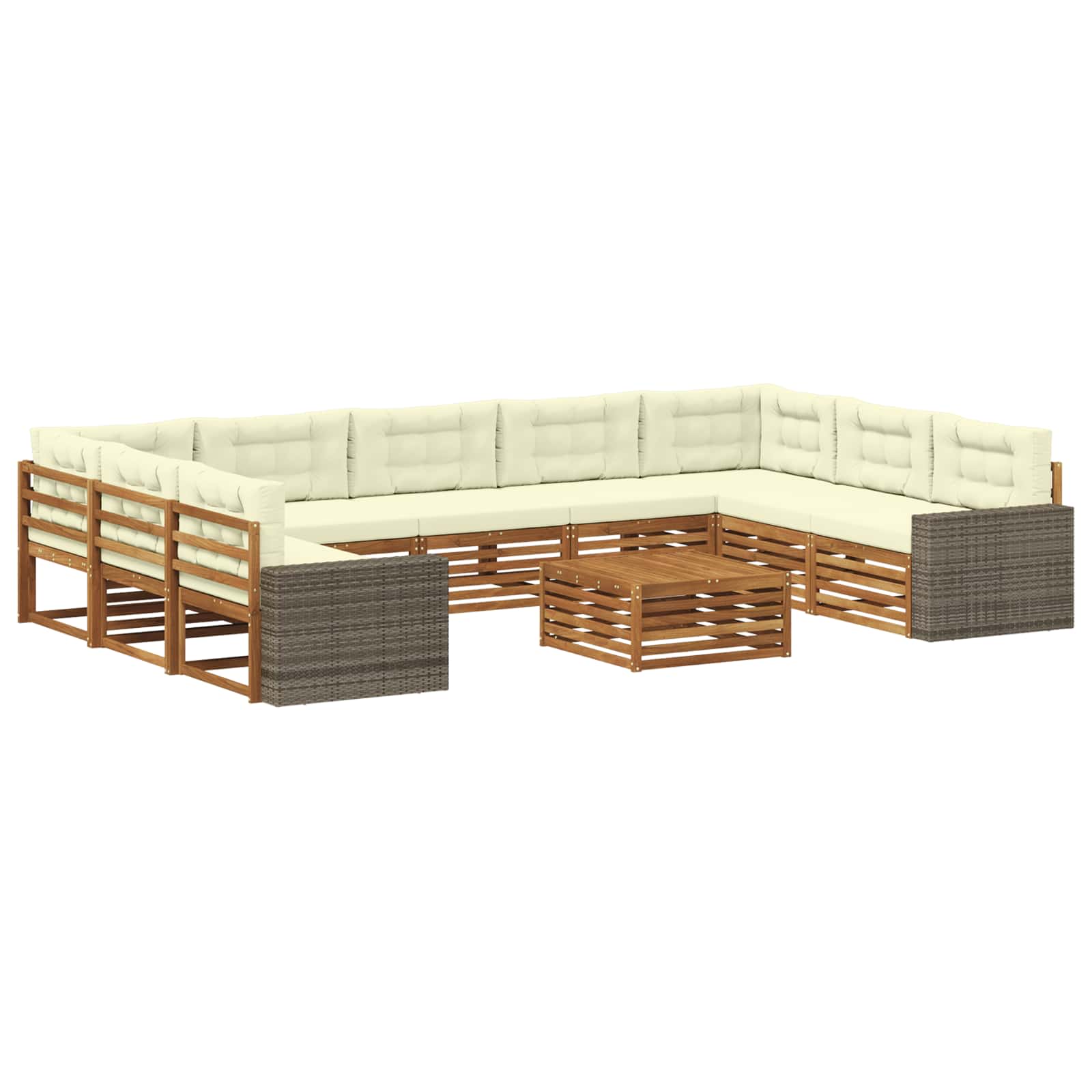 Set vanjskih sofa 10 pcs Prirodna i krem Čvrsto drvo akacije