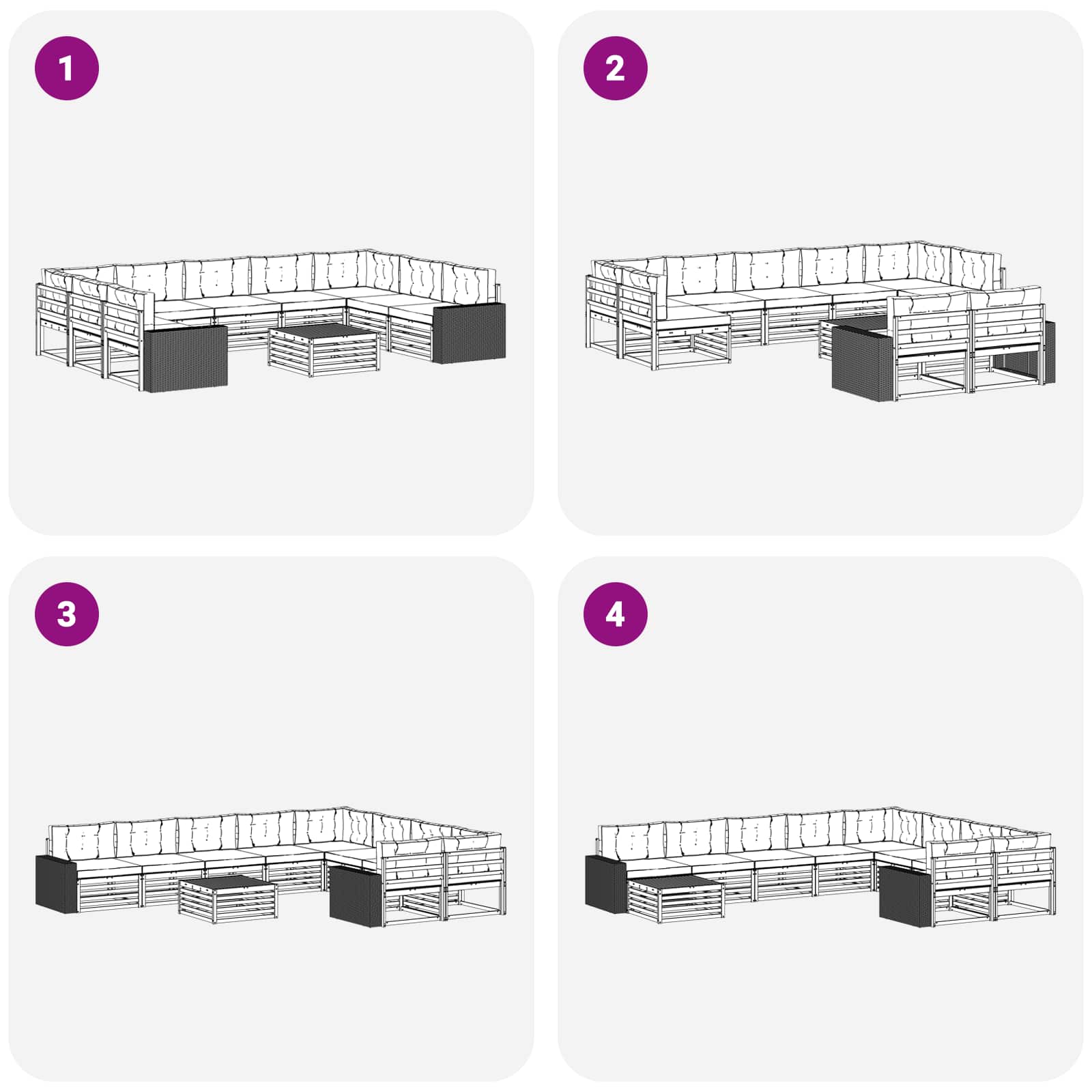 Set vanjskih sofa s jastukom 10 pcs Prirodna i svjetlosiva