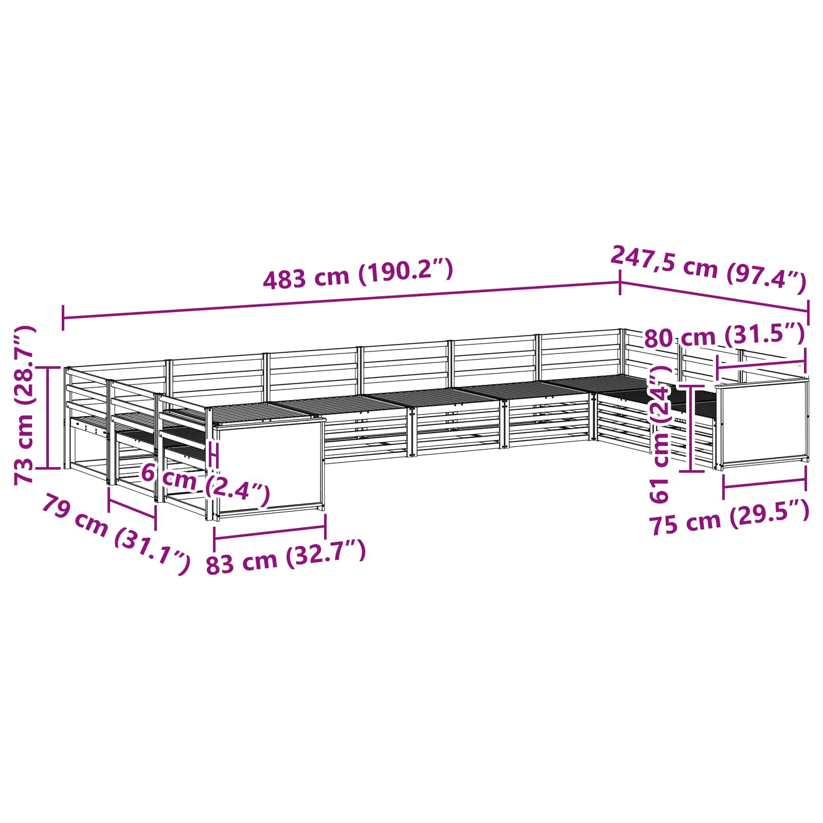 Setovi sofa 10 pcs Čvrsto drvo akacije