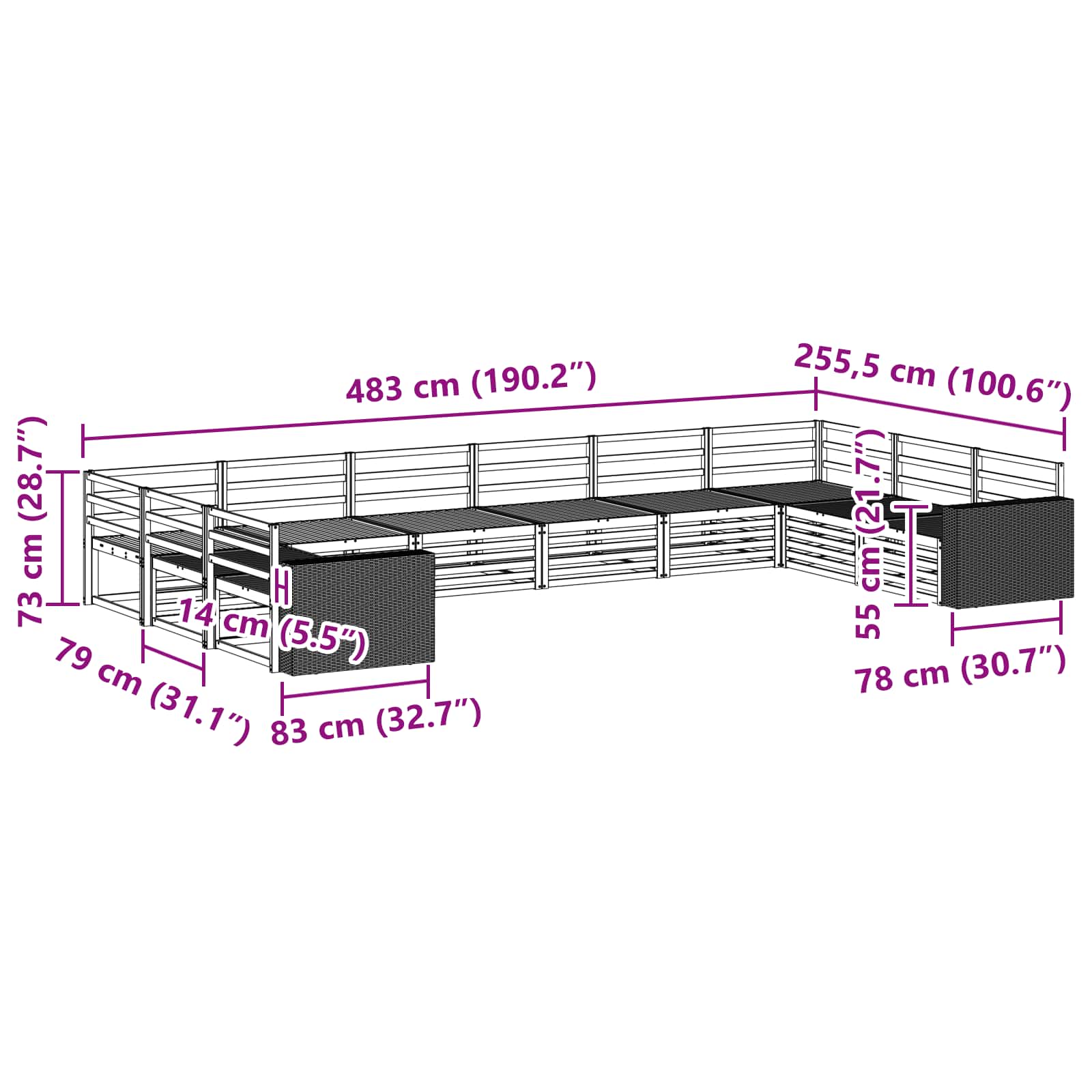 Setovi sofa 10 pcs Čvrsto drvo akacije