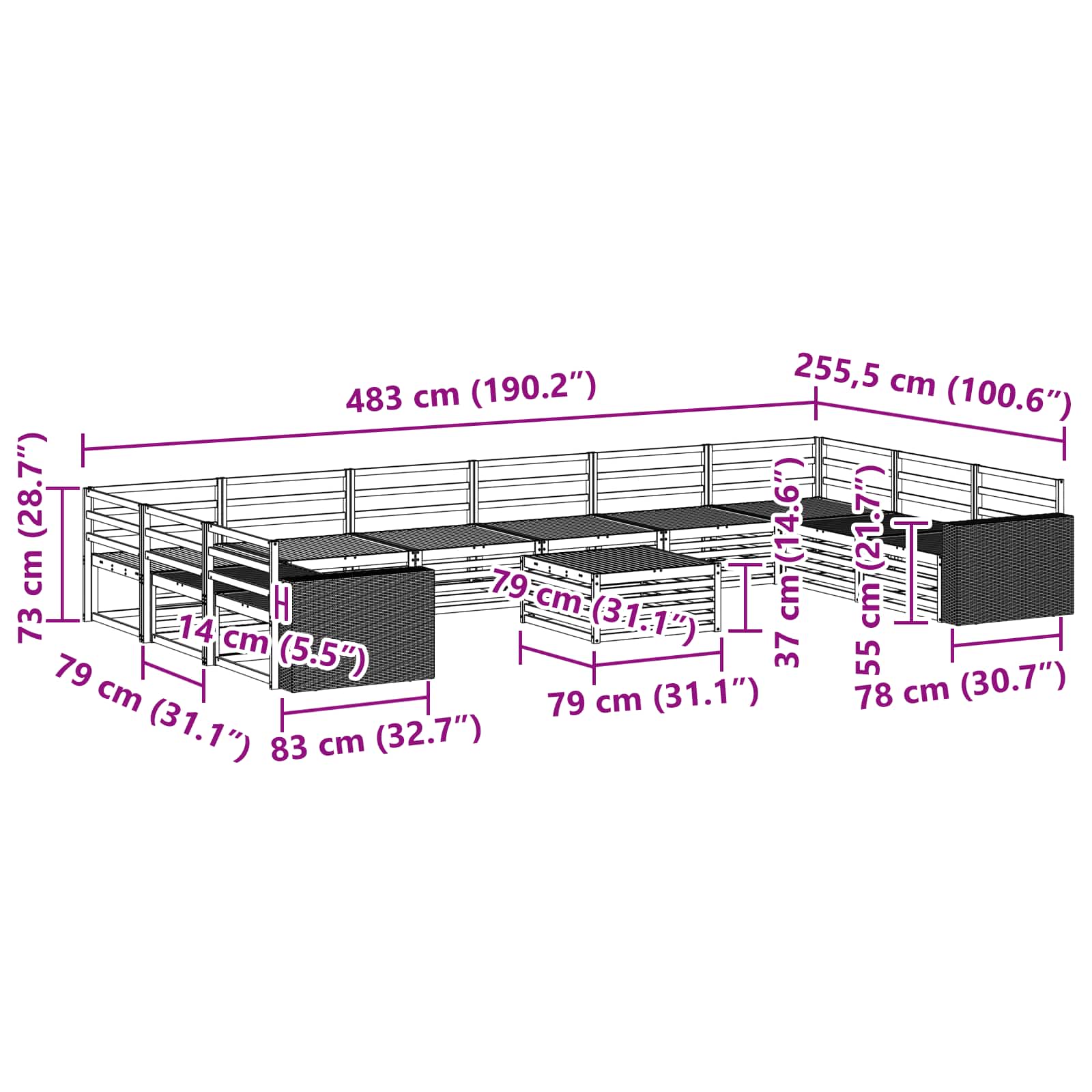 Setovi sofa 11 pcs Čvrsto drvo akacije