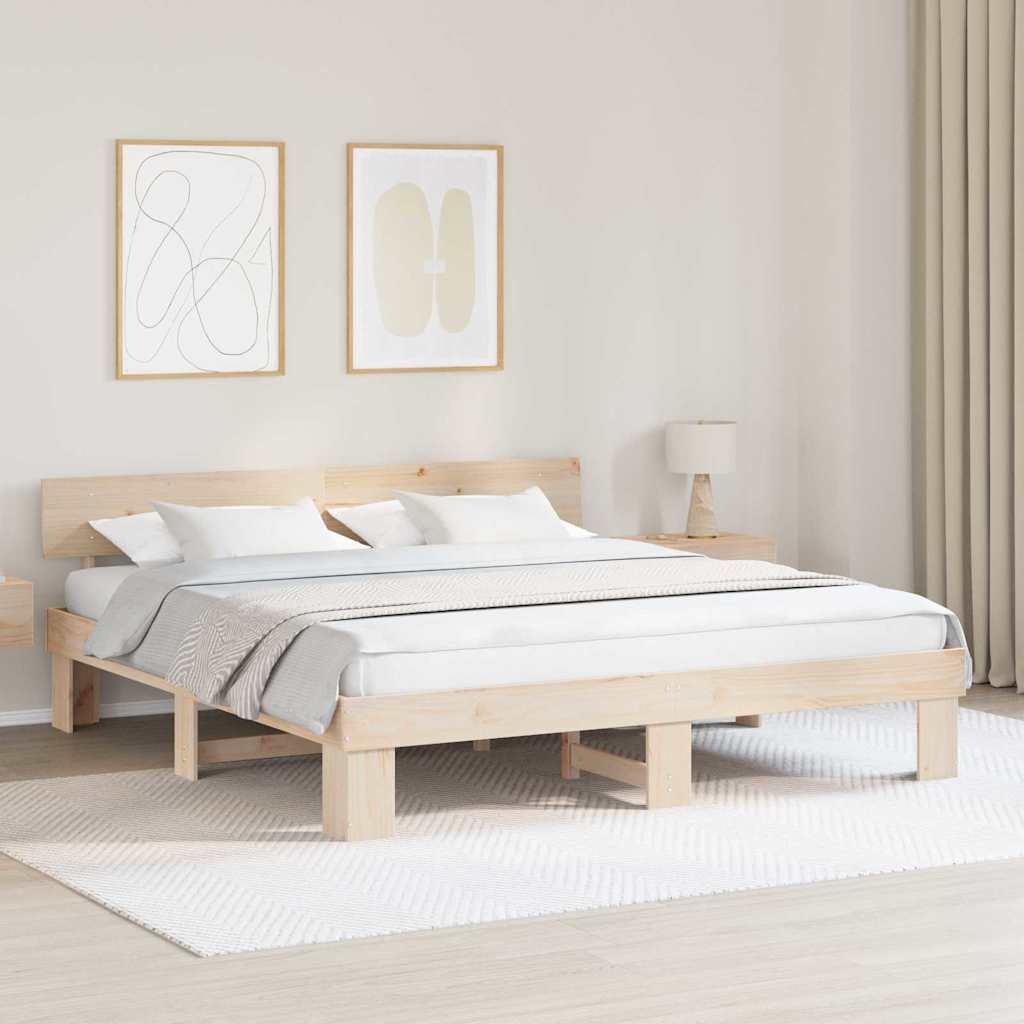 Krevetna konstrukcija Smeđa 200 x 200 cm Čvrsto borovo drvo
