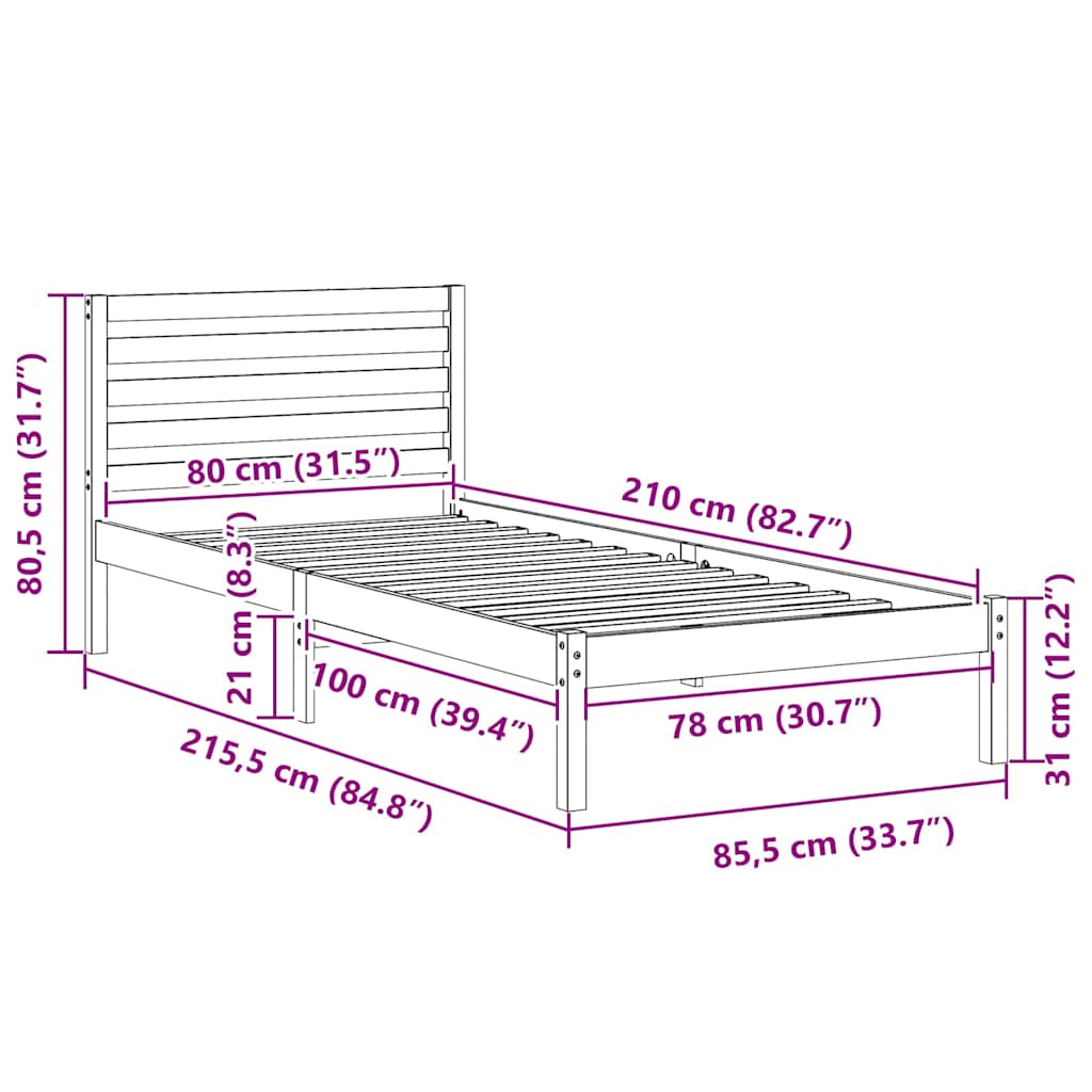 Krevetna konstrukcija Smeđa 80 x 210 cm Čvrsto borovo drvo