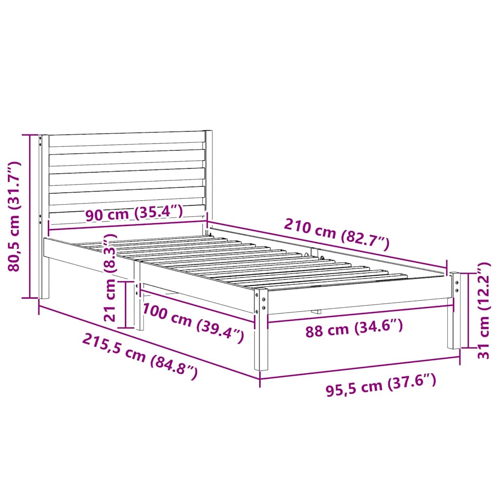 Krevetna konstrukcija Smeđa 90 x 210 cm Čvrsto borovo drvo