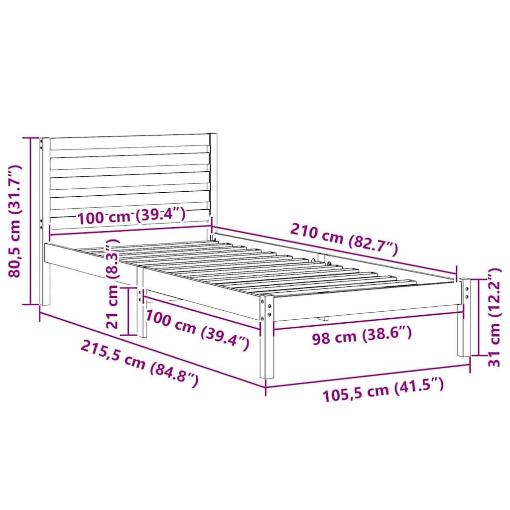 Krevetna konstrukcija Smeđa 100 x 210 cm Čvrsto borovo drvo