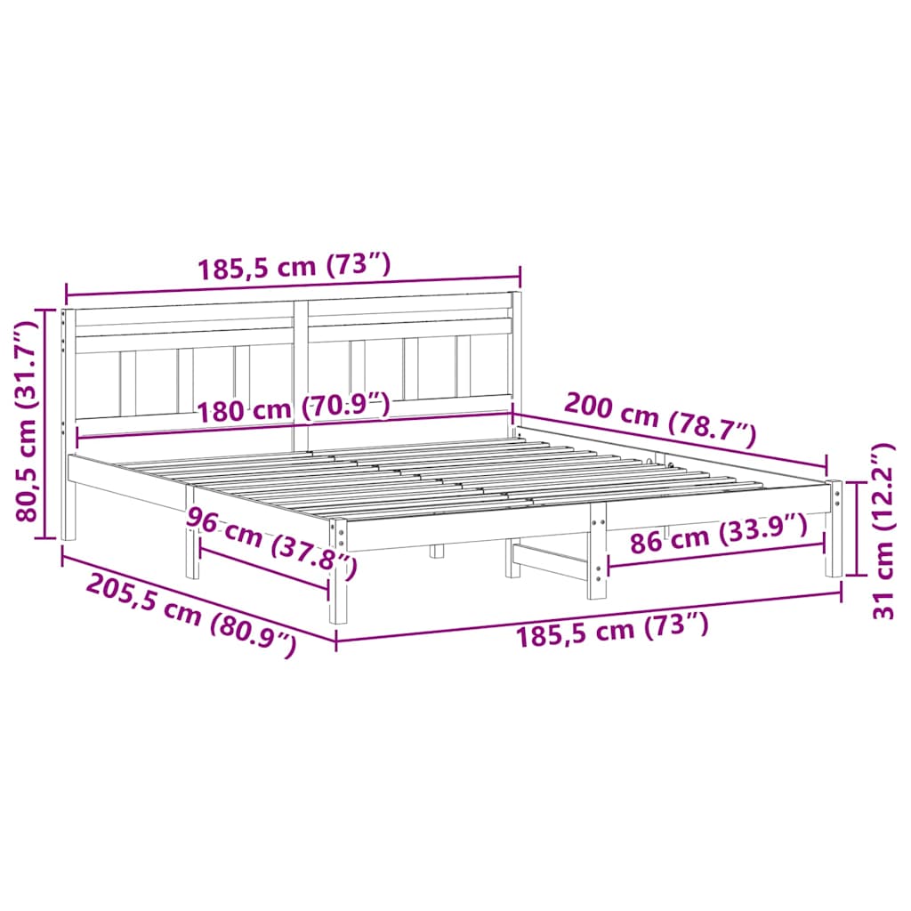 Krevetna konstrukcija s uzglavljem Smeđa Borova drva