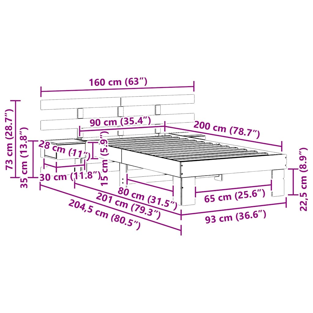Krevetna konstrukcija s uzglavljem Vosak smeđa 90 x 200 cm