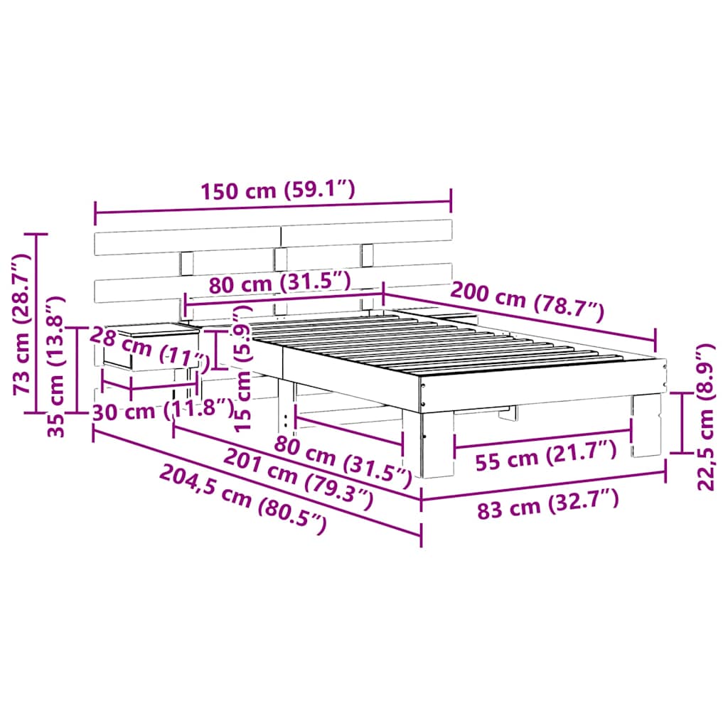 Krevetna konstrukcija Bijelo 80 x 200 cm Čvrsto borovo drvo