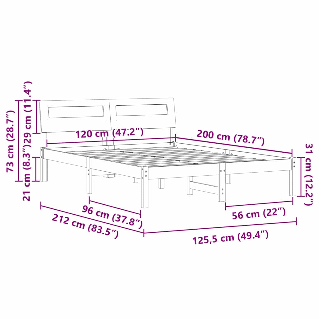 Krevetna konstrukcija Smeđa 120 x 200 cm Čvrsto borovo drvo